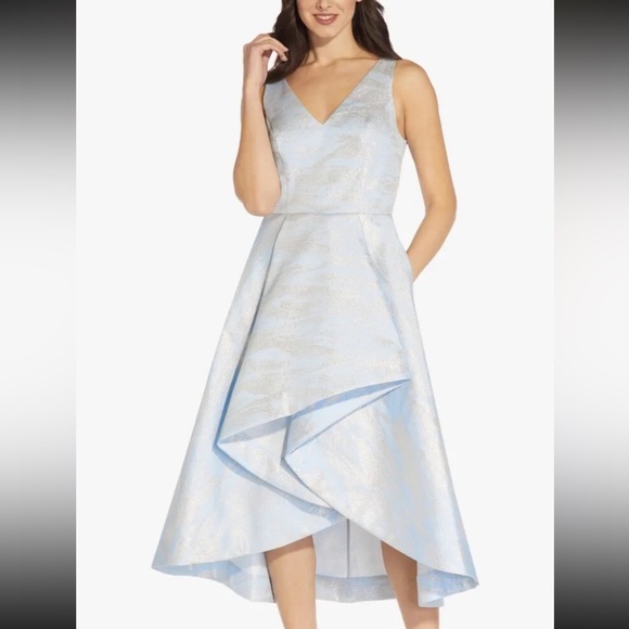 ADRIANNA PAPELL Metallic Jacquard High/Low Dress Blue Size 22W - Picture 3 of 11